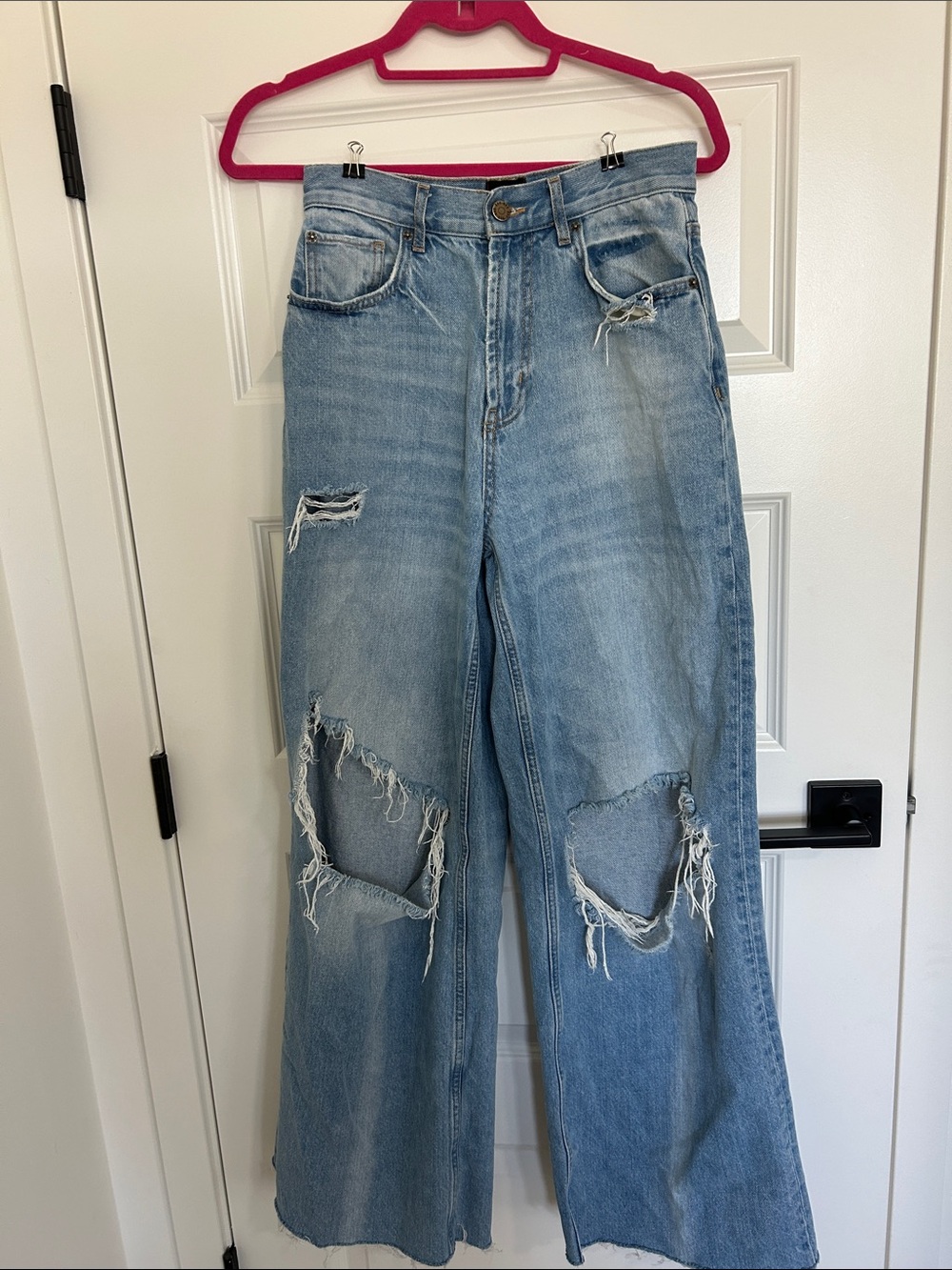 BDG Light Blue Distressed Wide-Leg Jeans Skater Baggy